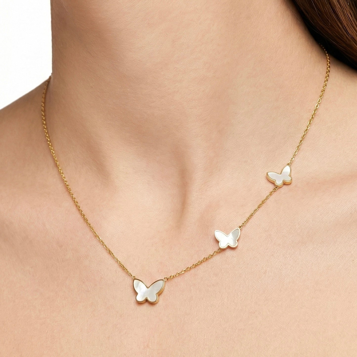 White butterflies necklace - Stainless Steel