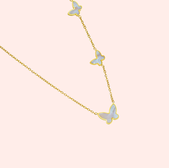 White butterflies necklace - Stainless Steel