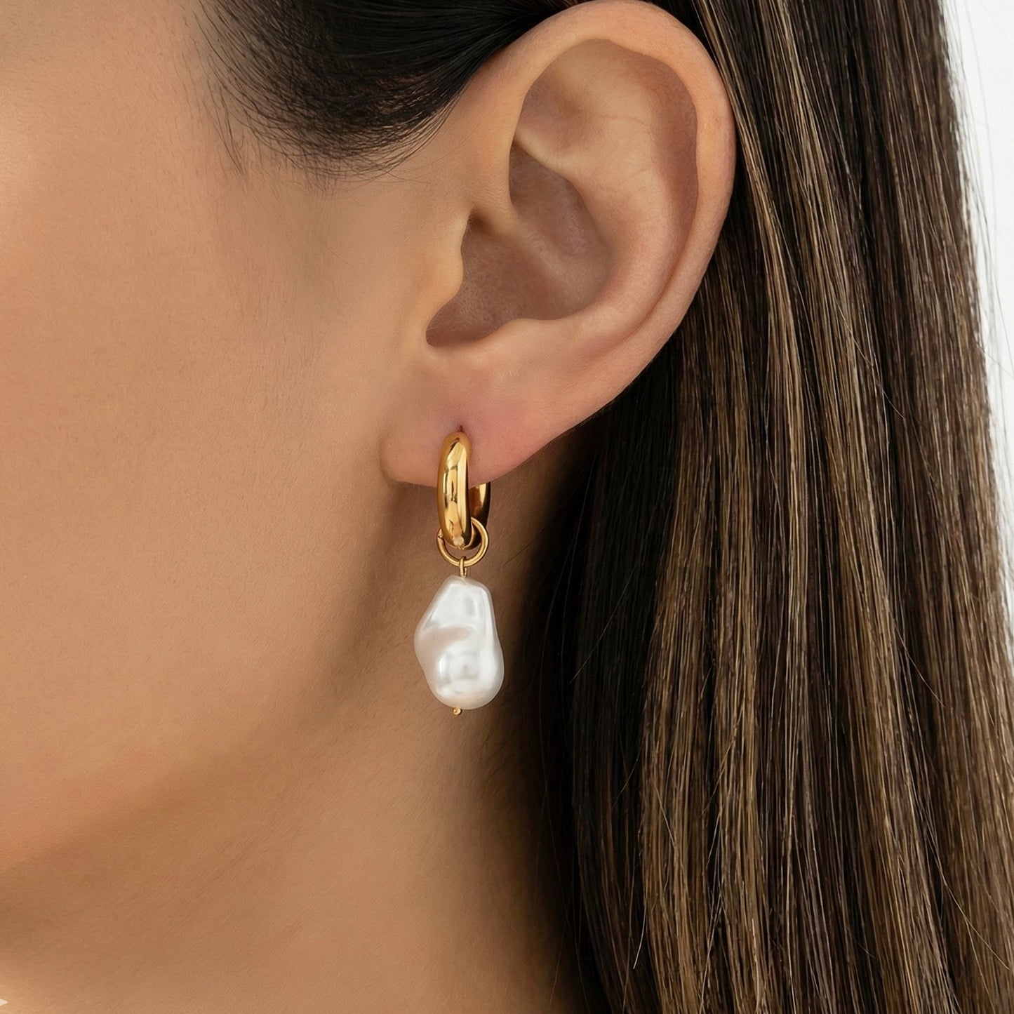 Chunky pearl earrings - Stainless Steel