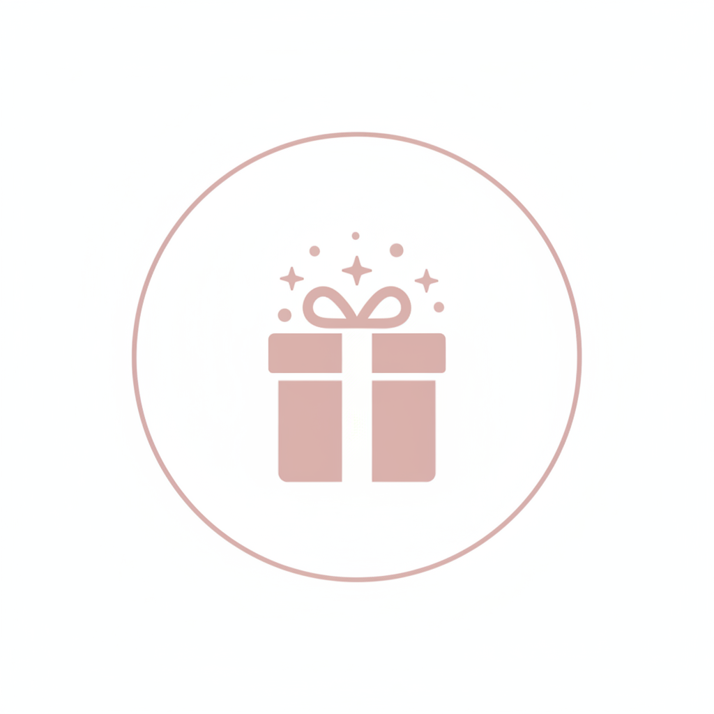 Create a gift box with the sparkle.. color should be #f3eaeb with one thin circle outline making it an icon